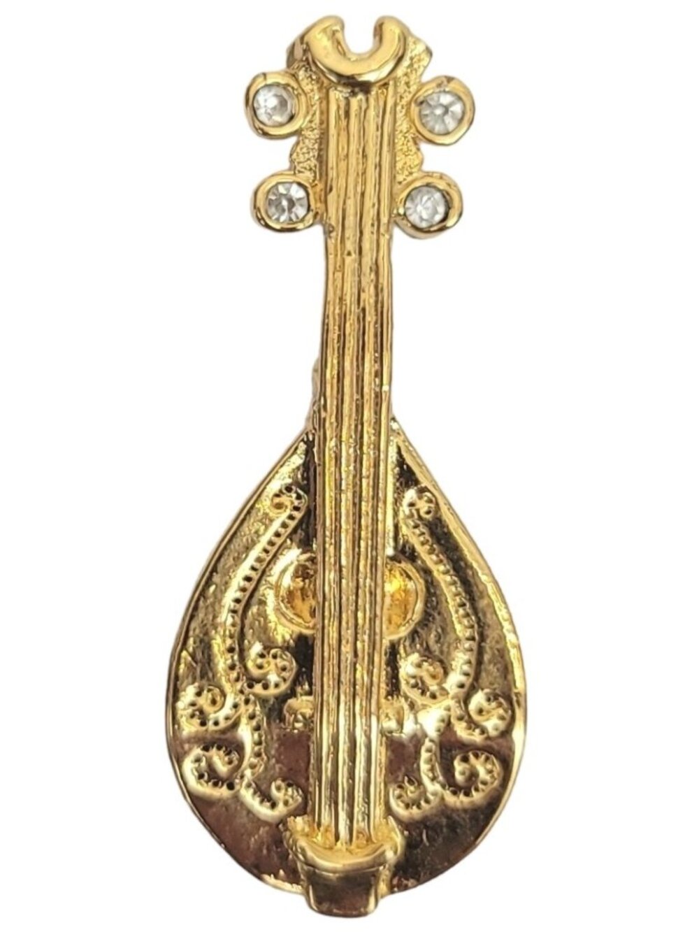 Gold Tone Clear Rhinestone Mandolin Lute Biwa Lapel, Scatter Pin M281